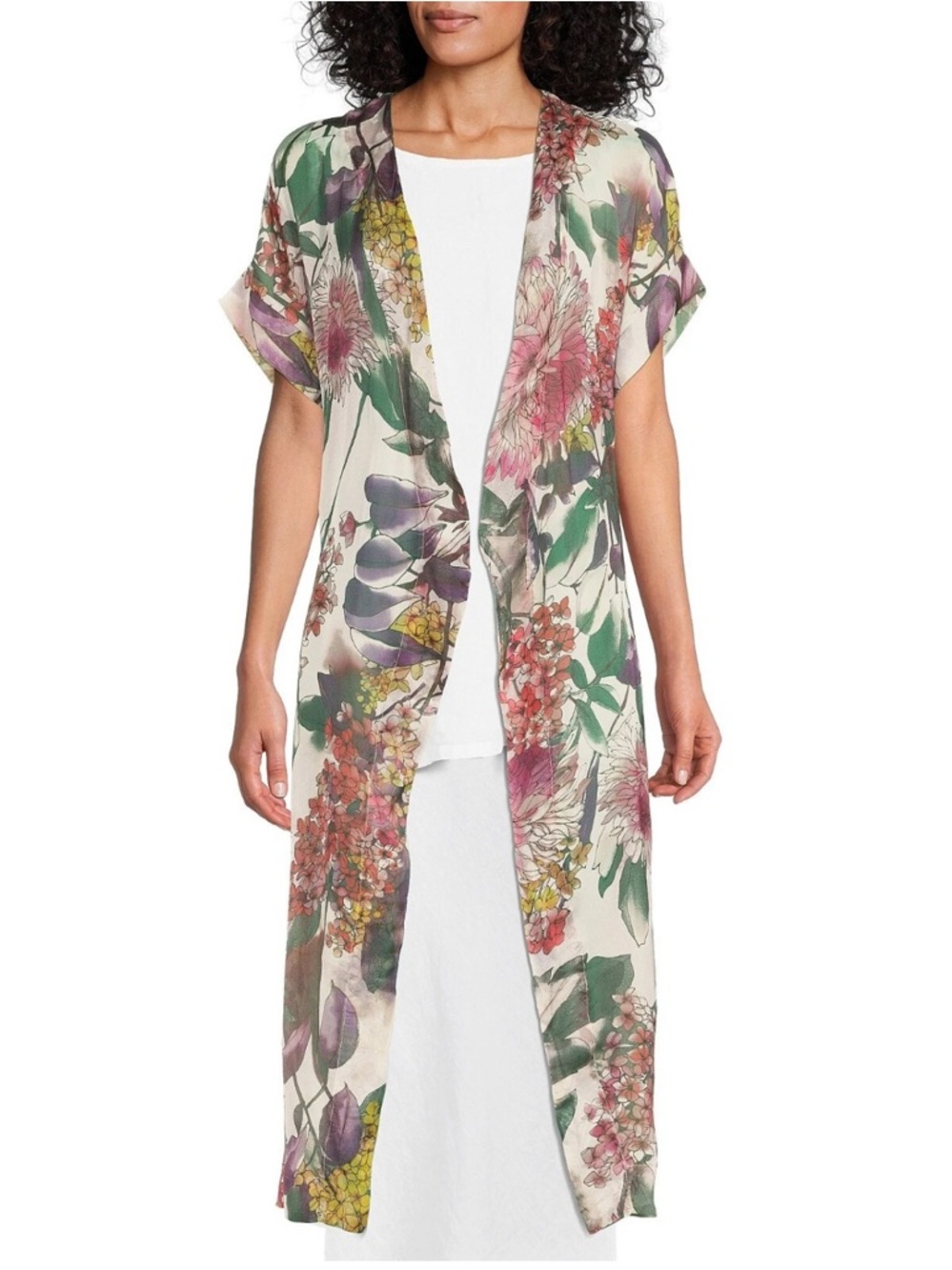 NWT Bryn Walker XXS Anja Silk Floral Print Sheer Short Sleeve Cardigan And Pants